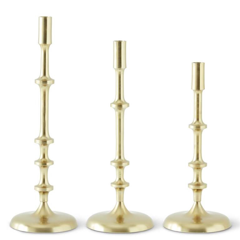 Gold Metal Ribbed Taper Candlesticks Set of 3