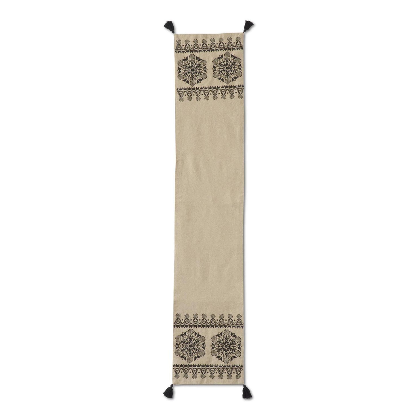 Black & Cream Embroidered Mandala Table Runnner