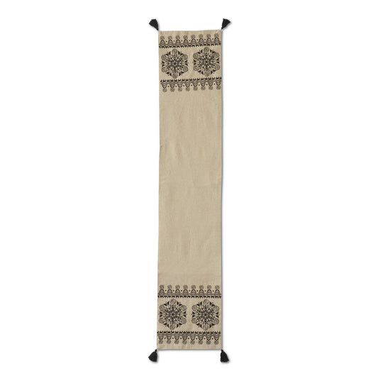 Black & Cream Embroidered Mandala Table Runnner
