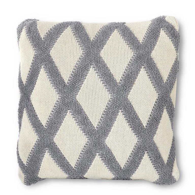 Cream and Gray Criss-Cross Cotton Pillow