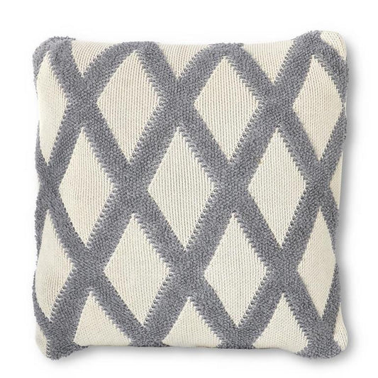 Cream and Gray Criss-Cross Cotton Pillow
