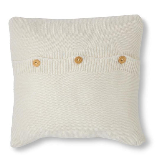 Cotton White Knit Pillow with Center Buttons