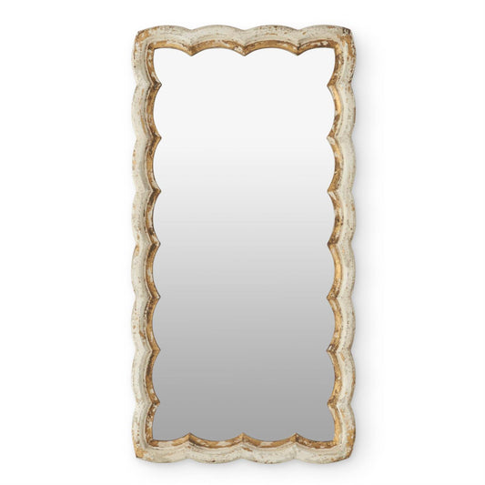 Rectangular Cream & Gold Scalloped Wood Mirror