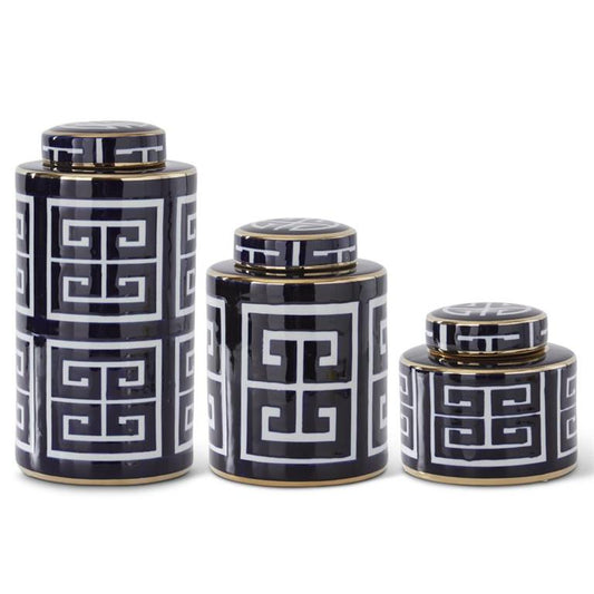 Small Blue and White Greek Key Lidded Container