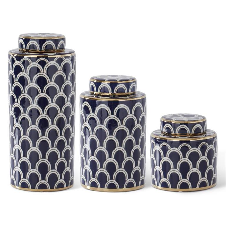 Medium White & Blue with Gold Scallops Jar