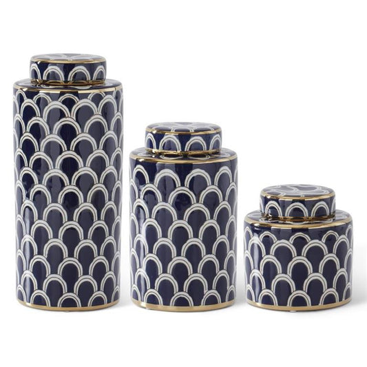 Medium White & Blue with Gold Scallops Jar