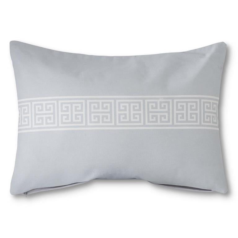 Cotton Gray Pillow w/White Greek Key Stripe