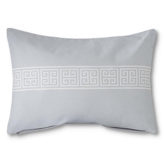 Cotton Gray Pillow w/White Greek Key Stripe