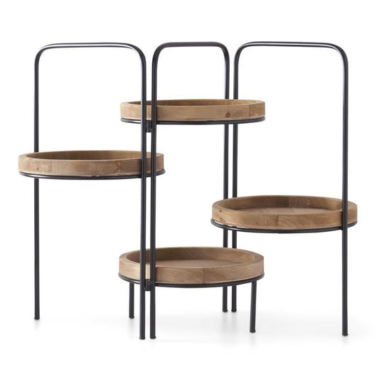 Black Metal Framed 4 Tier Natural Wood Tray