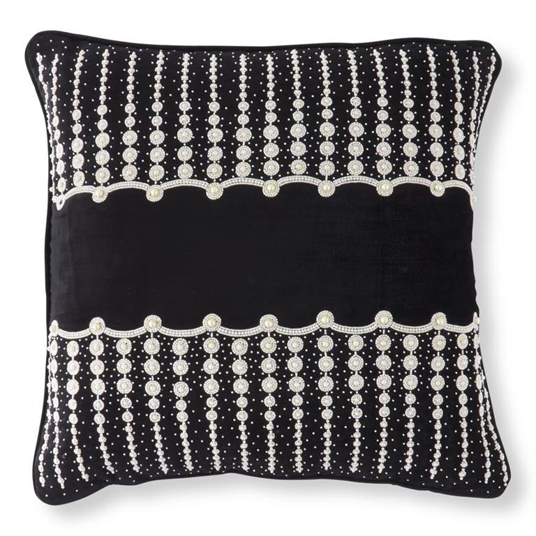 Black Pillow with Multi Size Pearl Beading