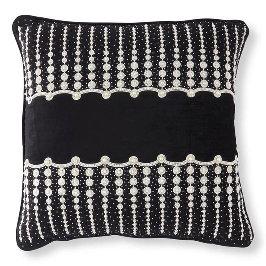 Black Pillow with Multi Size Pearl Beading