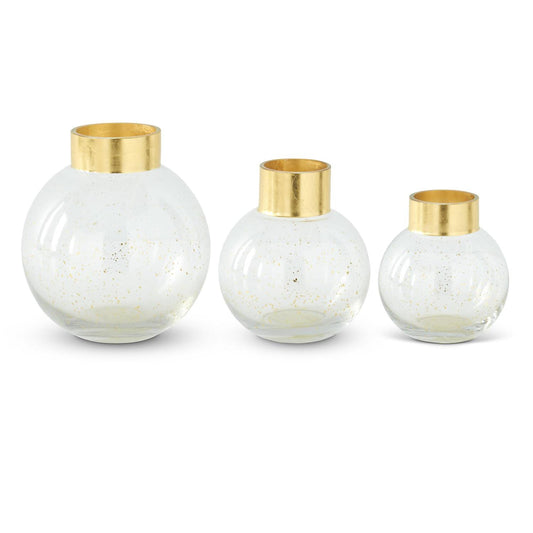 Round Clear Glass Vases w/Gold Splatter