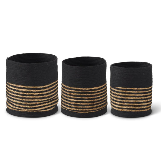 Round Black Cotton & Grass Woven Basket