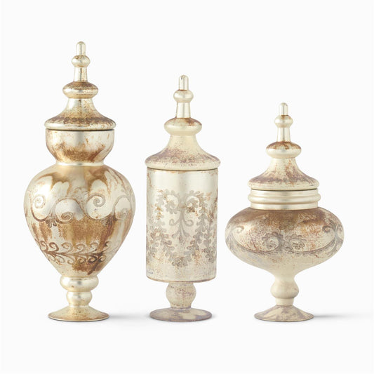 Burnt Champagne Etched Glass Apothecary Jar