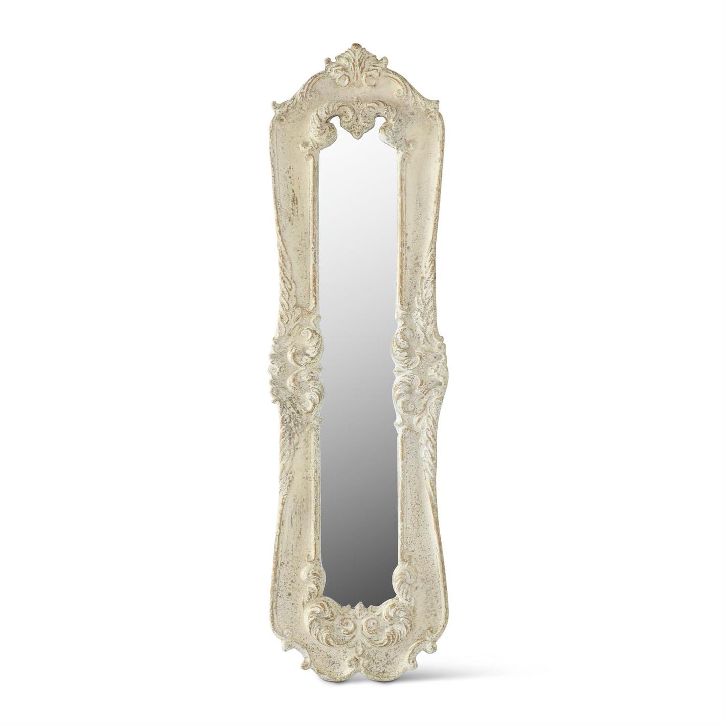 Antiqued White Wood Ornate Mirror