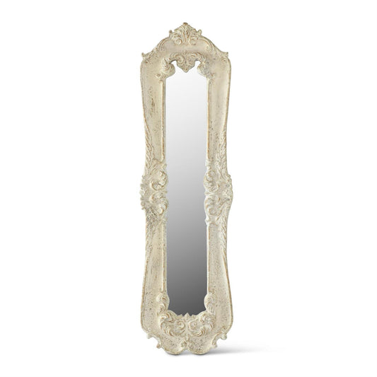 Antiqued White Wood Ornate Mirror