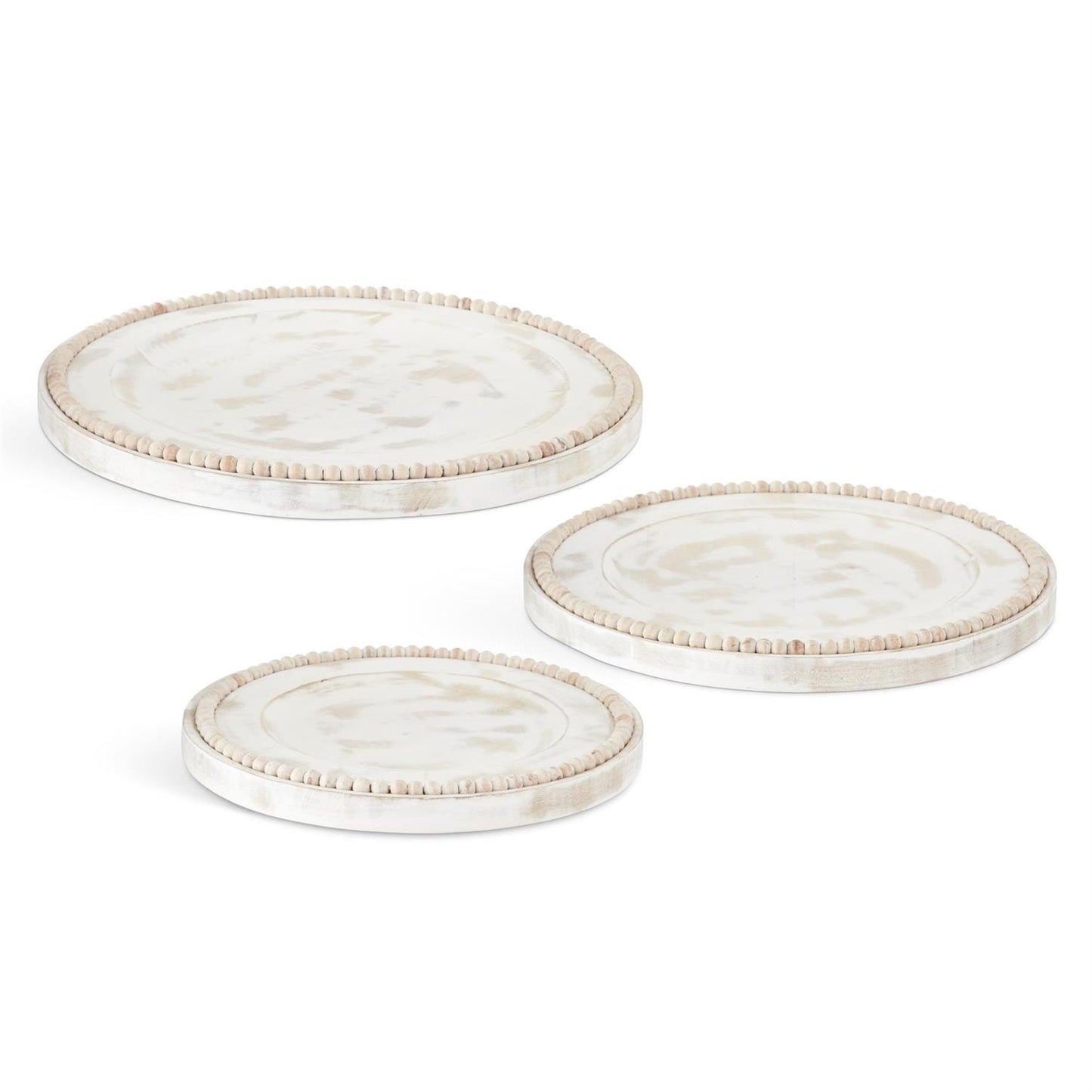Whitewashed Wood Bead Trimmed Trays