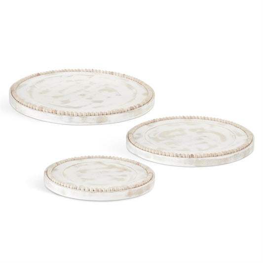 Whitewashed Wood Bead Trimmed Trays