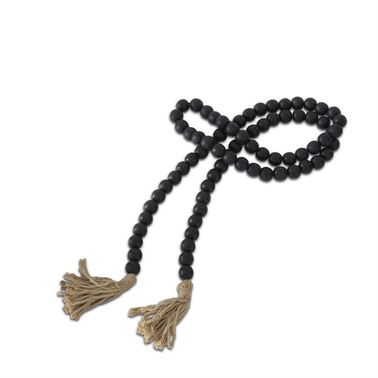 Chunky Black Wood Bead Garland with Jute Tassels