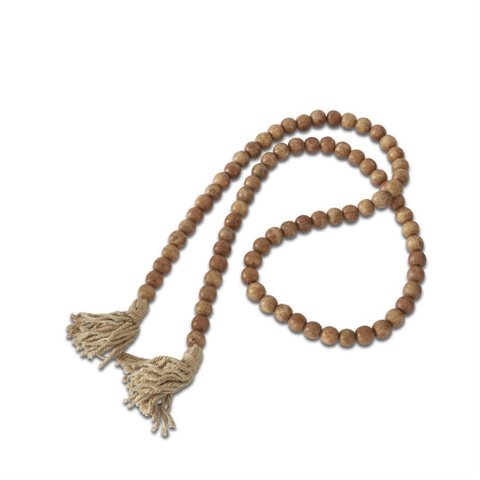 Chunky Natural Wood Bead Garland with Jute Tassel