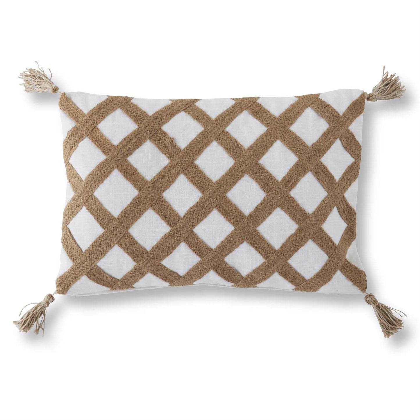 Cotton White & Jute Lattice Pillow with Tassel