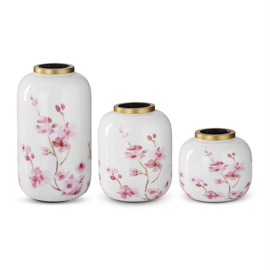White & Pink Cherry Blossom Enameled Vase
