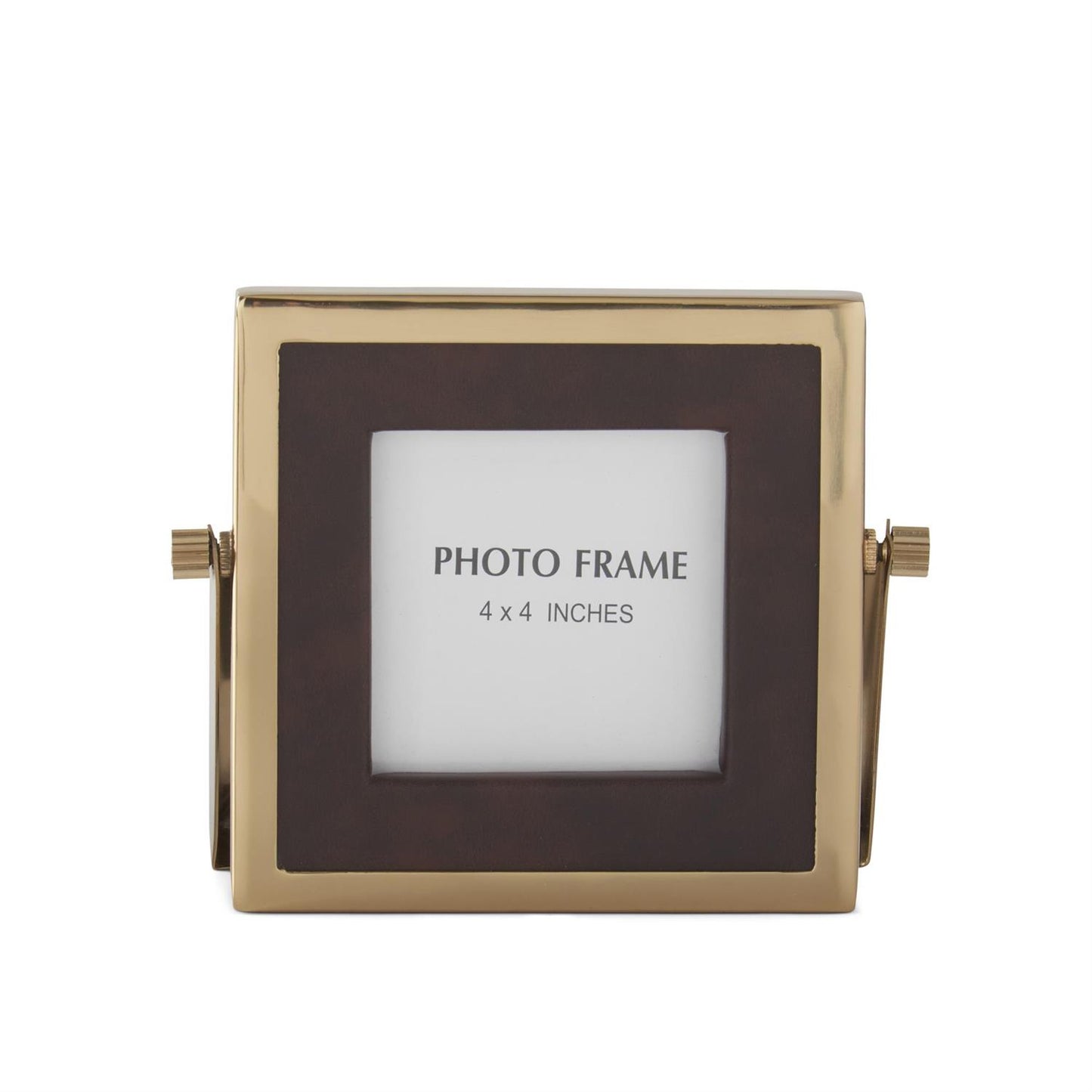 Brown Vegan Leather & Gold Metal Square Picture Frame