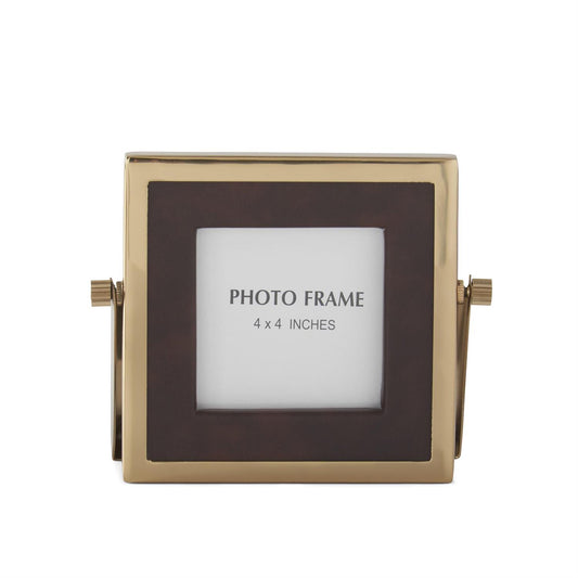 Brown Vegan Leather & Gold Metal Square Picture Frame