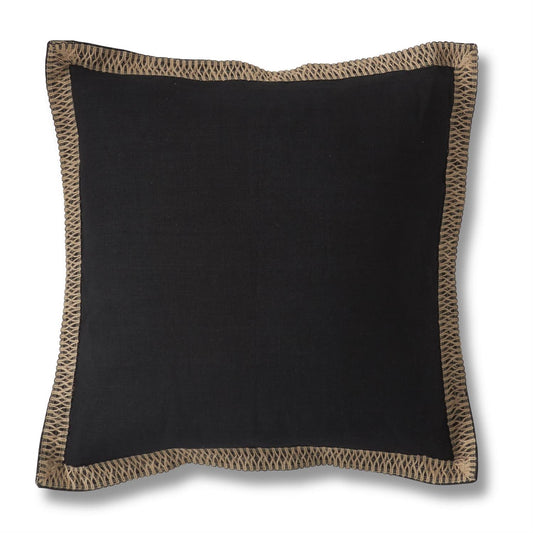 Black Cotton Jute Flange Pillow