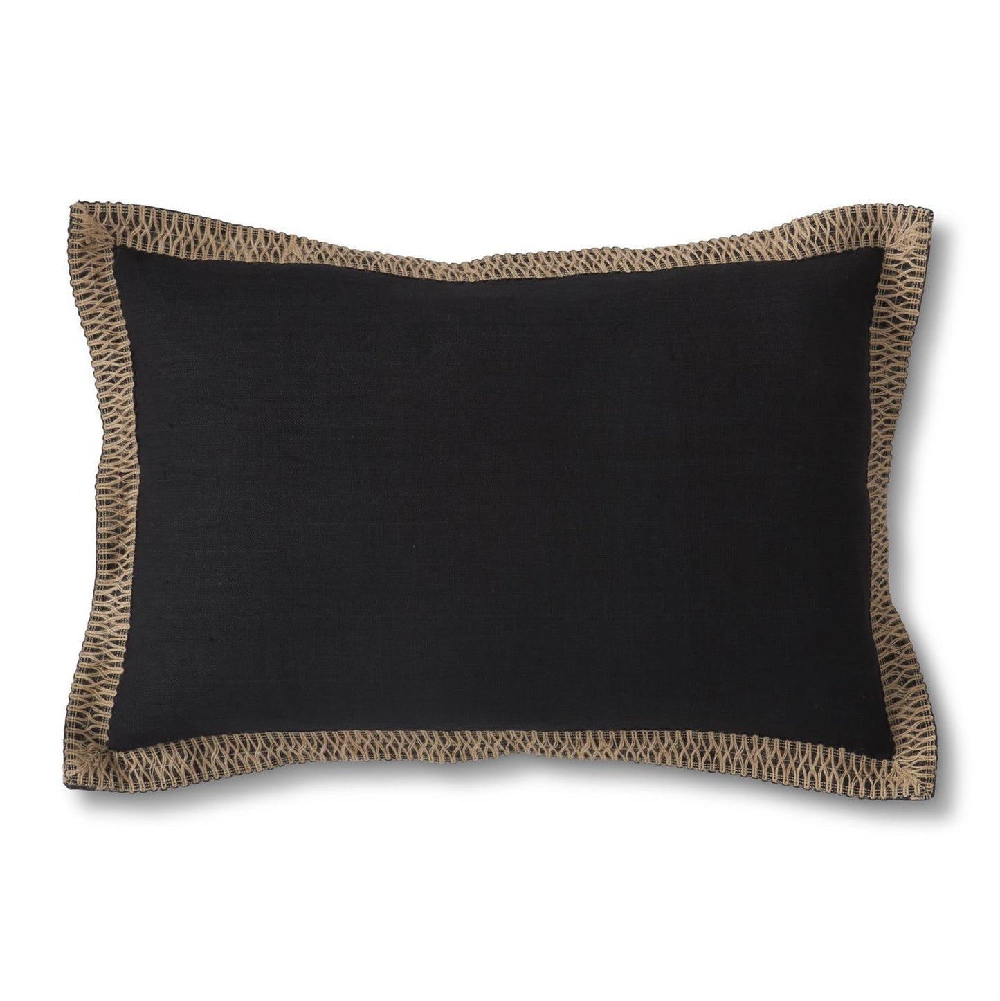 Black Cotton Jute Flange Lumbar Pillow