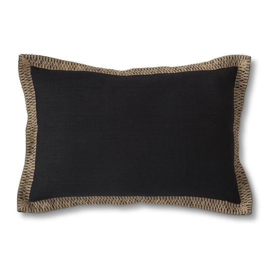 Black Cotton Jute Flange Lumbar Pillow