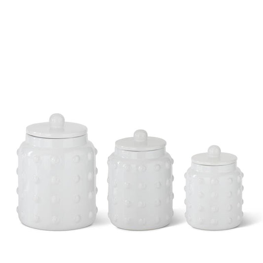 White Ceramic Raised Dot Lidded Containers