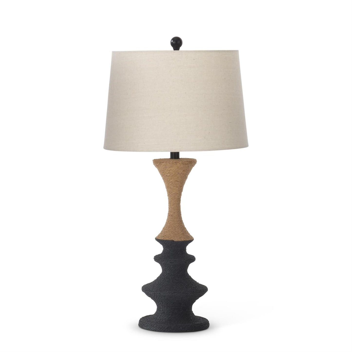 Natural & Black Woven Rattan Lamp with Natural Linen Shade