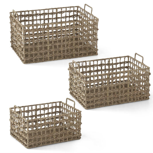 Rectangular Woven Grass Nesting Baskets