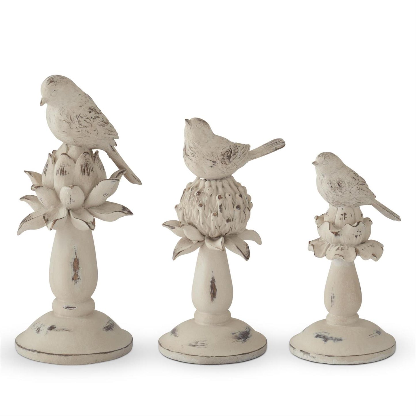 Weathered Cream Bird & Artichoke Finial