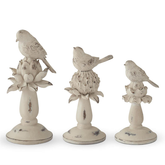 Weathered Cream Bird & Artichoke Finial