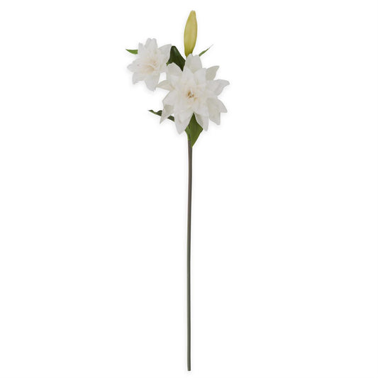 Real Touch 2 Blooms & 1 Bud Lily Stem - White