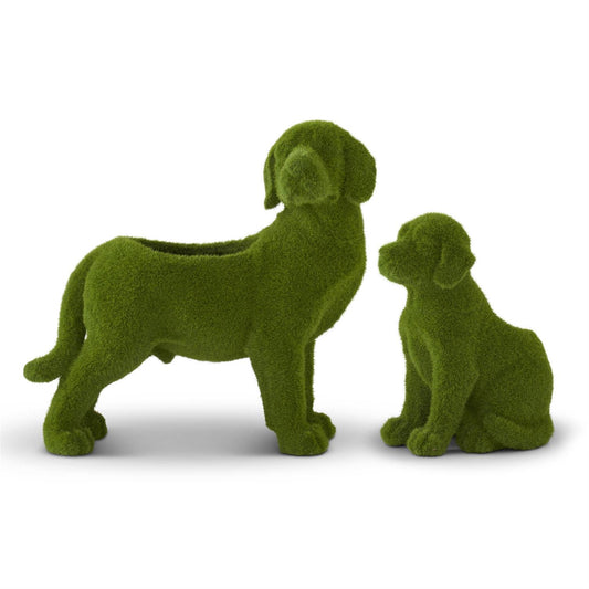 Resin Green Flocked Mossy Dog Containers with Drain