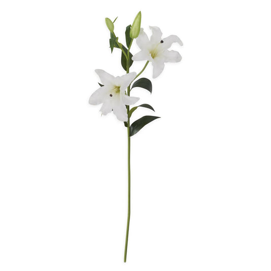 Real Touch Lily Stem with 3 Blooms & 2 Buds - White