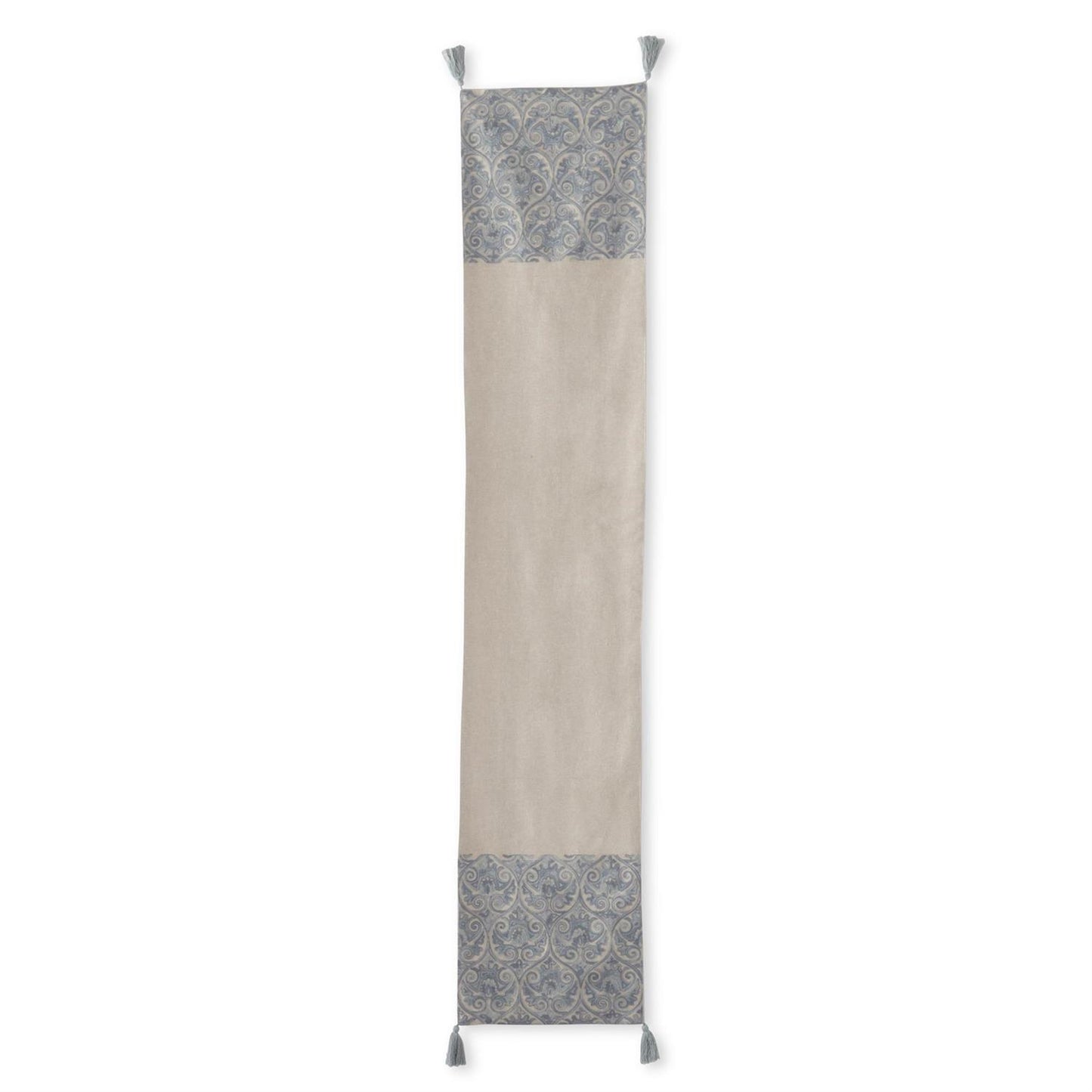 Tan & Blue Gray Crest Embroidered Table Runner