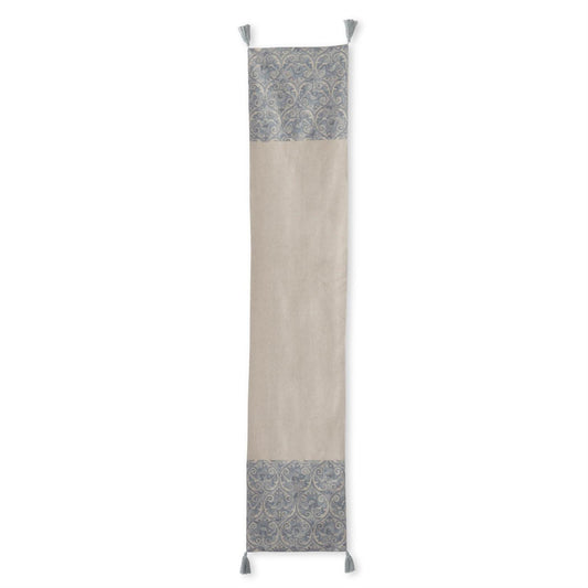 Tan & Blue Gray Crest Embroidered Table Runner