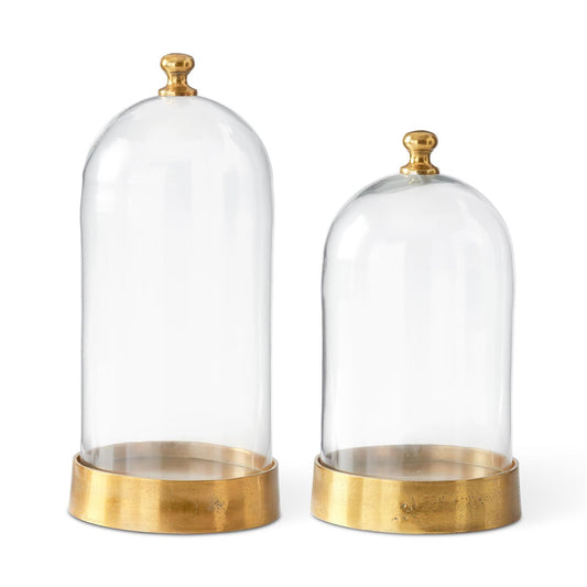 Clear Glass & Antiqued Gold Metal Cloches
