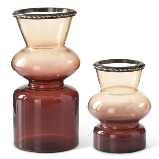 Brown & Burgundy Fluted Vases