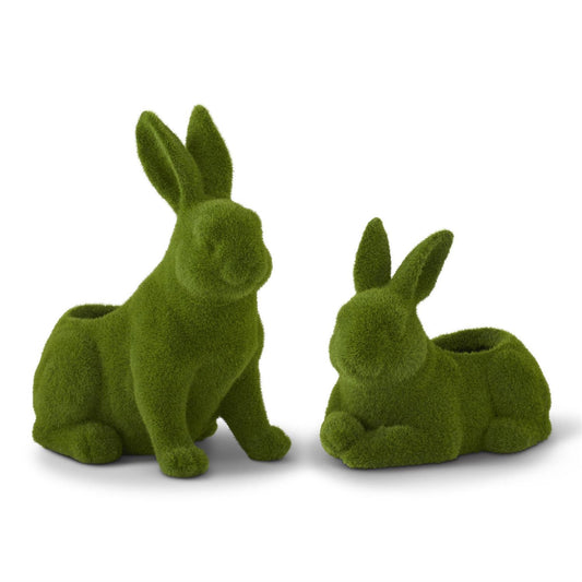Resin Green Flocked Mossy Rabbit Containers with Drain