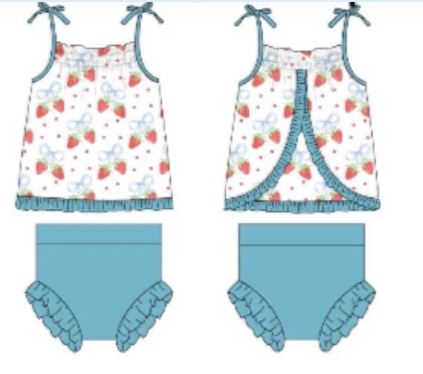 Strawberries and Bows Ruffled Set