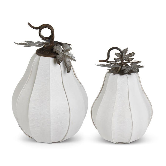 White Split Leather Gourds with Metal Leaves & Stem