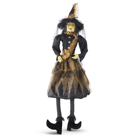 Sitting Witch with Broom & Orange Dress