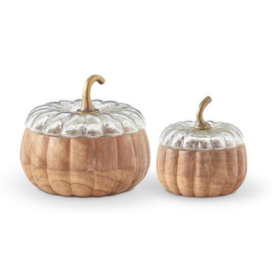 Acacia Wood Pumpkin Containers with Glass Lid