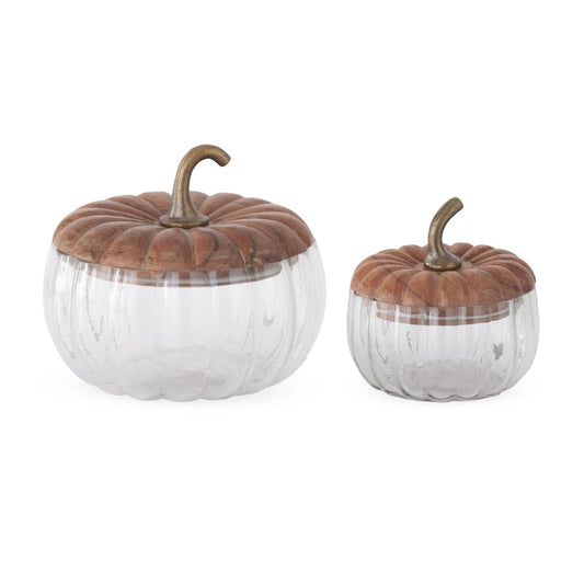 Glass Pumpkin Canisters with Wood Lids