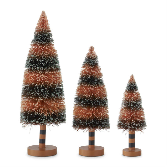 Glittered Orange & Black Striped Bottle Brush Trees